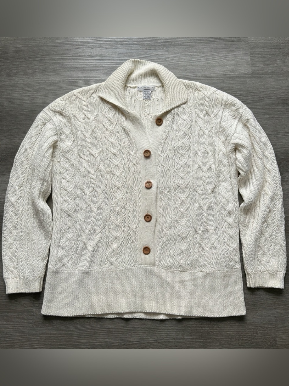 Vtg Weathervane Sweater Mens M Cream Fisherman Long Sleeve 3D Knit Grandpa 90s